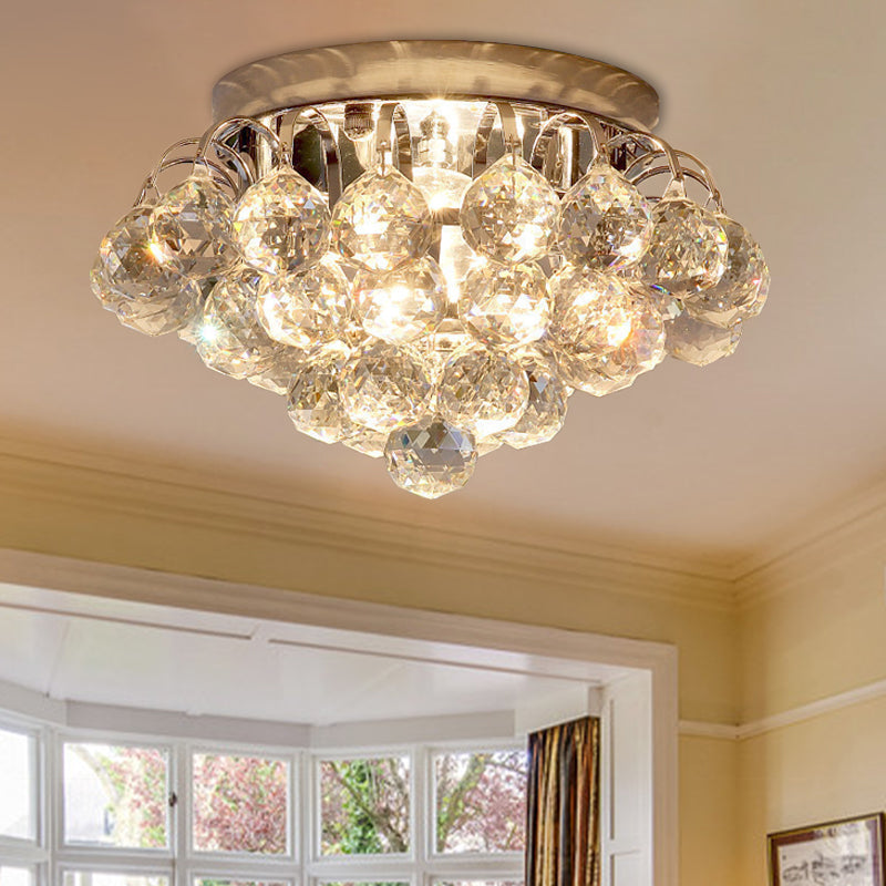 2 - Light Flush Mount Chrome Crystal Raindrop Ceiling Light For Corridor