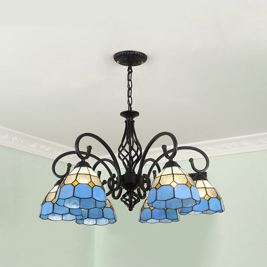 Tiffany Style Stained Glass Chandelier For Living Room With Adjustable Chains 6 / Black Navy Blue
