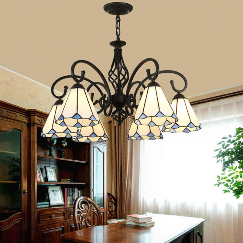 Tiffany Style Stained Glass Chandelier For Living Room With Adjustable Chains