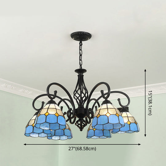 Tiffany Style Stained Glass Chandelier For Living Room With Adjustable Chains