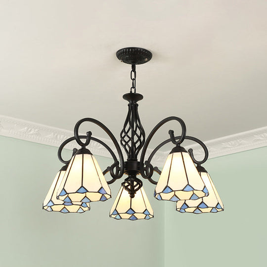 Tiffany Style Stained Glass Chandelier For Living Room With Adjustable Chains 5 / Black White