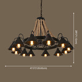 Vintage Industrial Chandelier: Large Rope & Cone Metal Shade Pendant Light For Coffee Shops
