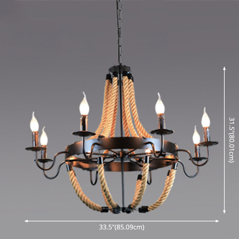 Industrial Rope Style Chandelier Pendant Lamp - Elegant Black Finish Candle Shape Adjustable 39’