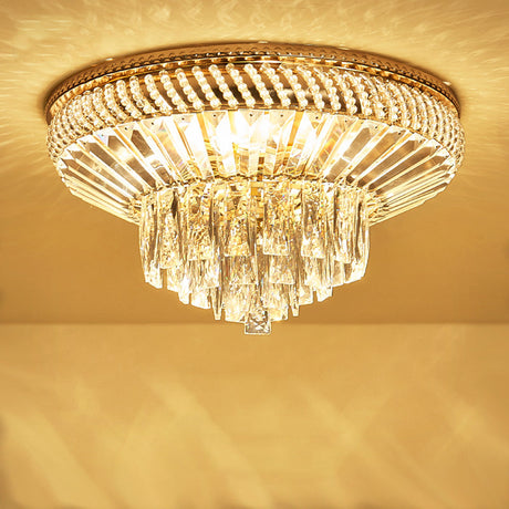 Contemporary Crystal Ceiling Light - 6-Light Bedroom Flush Mount In Gold