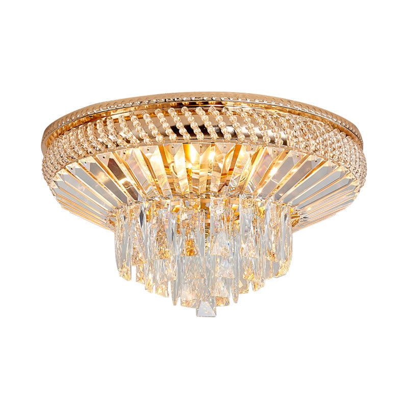 Contemporary Crystal Ceiling Light - 6 - Light Bedroom Flush Mount In Gold