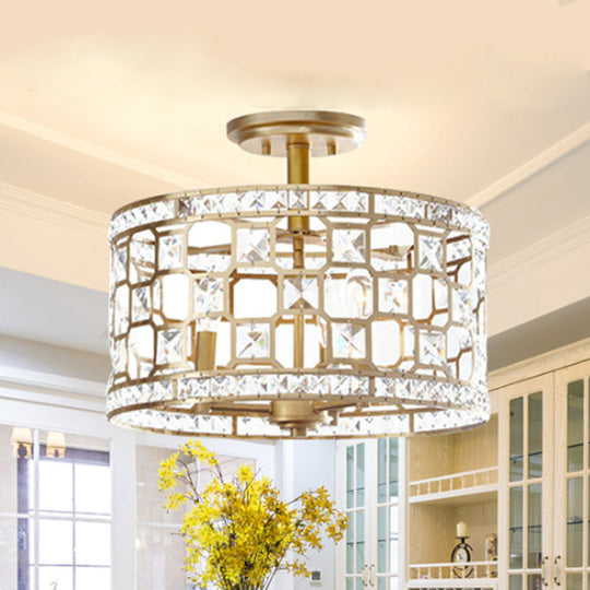 Golden Chinese Style 3 - Light Semi Flush Ceiling Fixture With Metallic Crystal Shade Gold