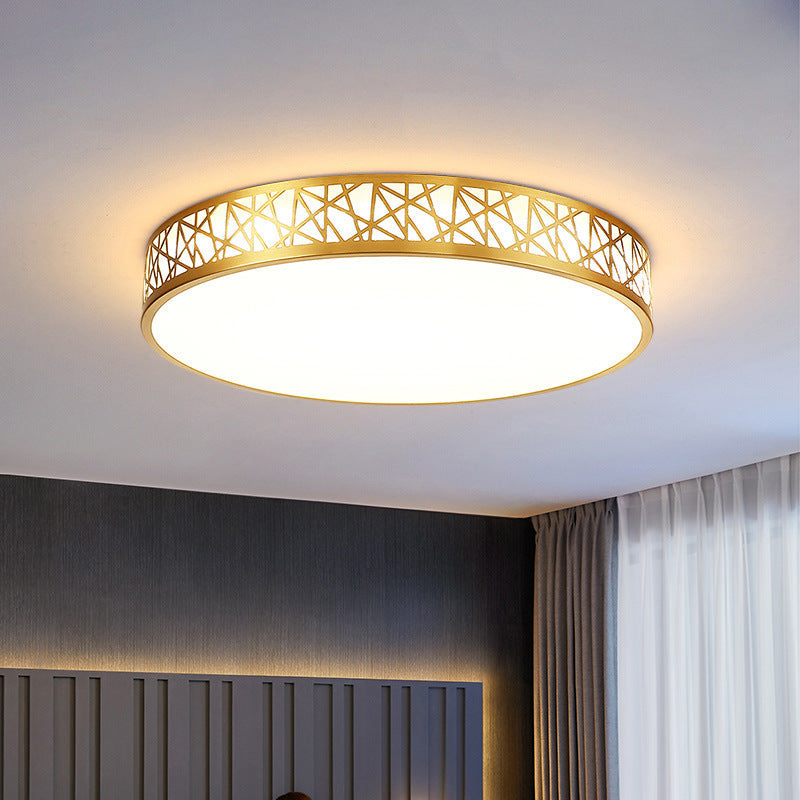 Minimalist Brass Ceiling Light With Geometric Design And Led Flushmount