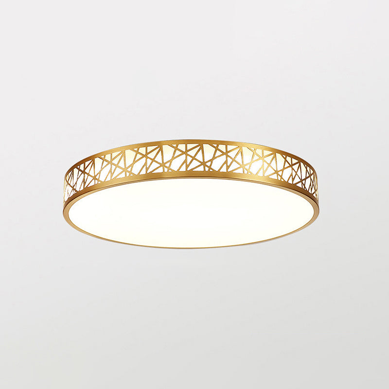 Minimalist Brass Ceiling Light With Geometric Design And Led Flushmount / 12 Round