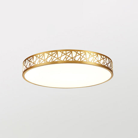 Minimalist Brass Ceiling Light With Geometric Design And Led Flushmount / 12 Round