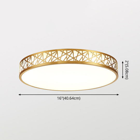 Minimalist Brass Ceiling Light With Geometric Design And Led Flushmount