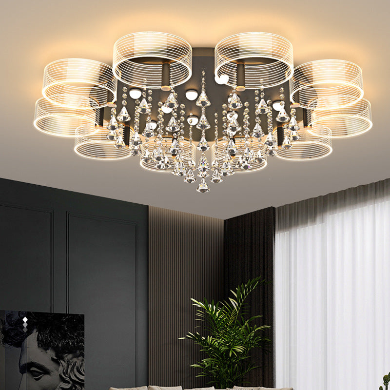 Modern Black - Gold Led Ceiling Light With Flower Design - Acrylic Round Semi Mount