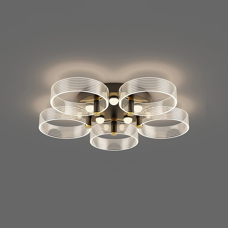 Modern Black - Gold Led Ceiling Light With Flower Design - Acrylic Round Semi Mount 5 / Warm