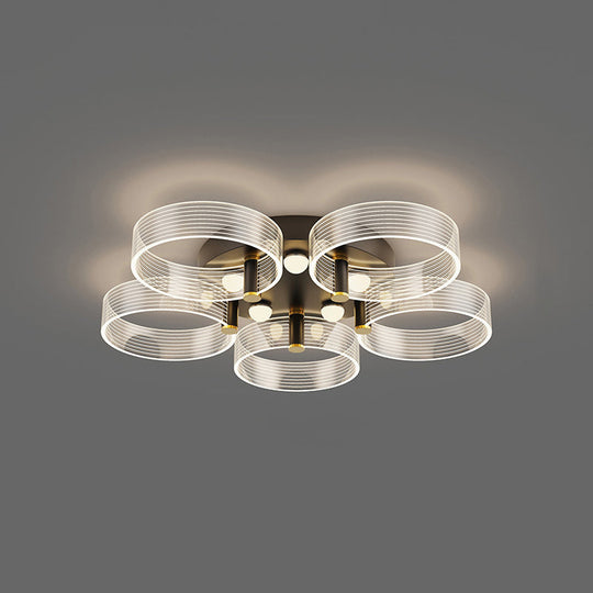 Modern Black - Gold Led Ceiling Light With Flower Design - Acrylic Round Semi Mount 5 / Warm