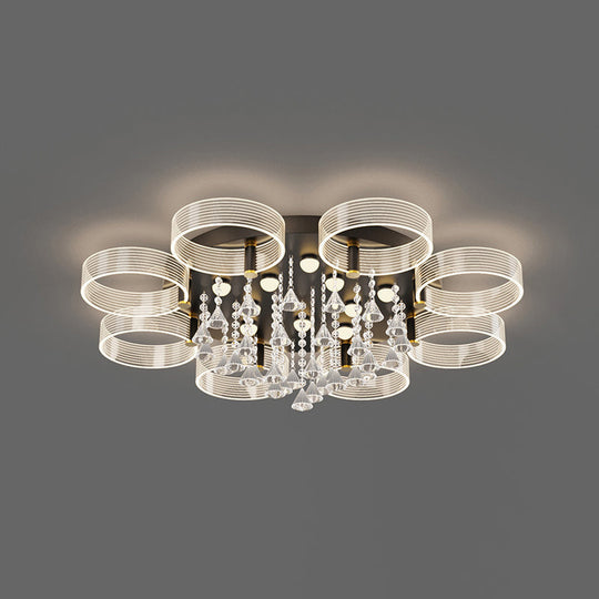 Modern Black - Gold Led Ceiling Light With Flower Design - Acrylic Round Semi Mount 8 / Warm