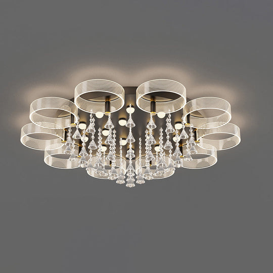 Modern Black-Gold Led Ceiling Light With Flower Design - Acrylic Round Semi Mount 10 / Warm