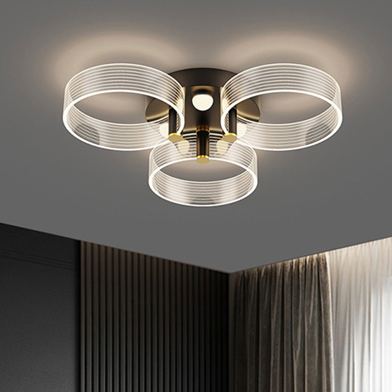 Modern Black - Gold Led Ceiling Light With Flower Design - Acrylic Round Semi Mount