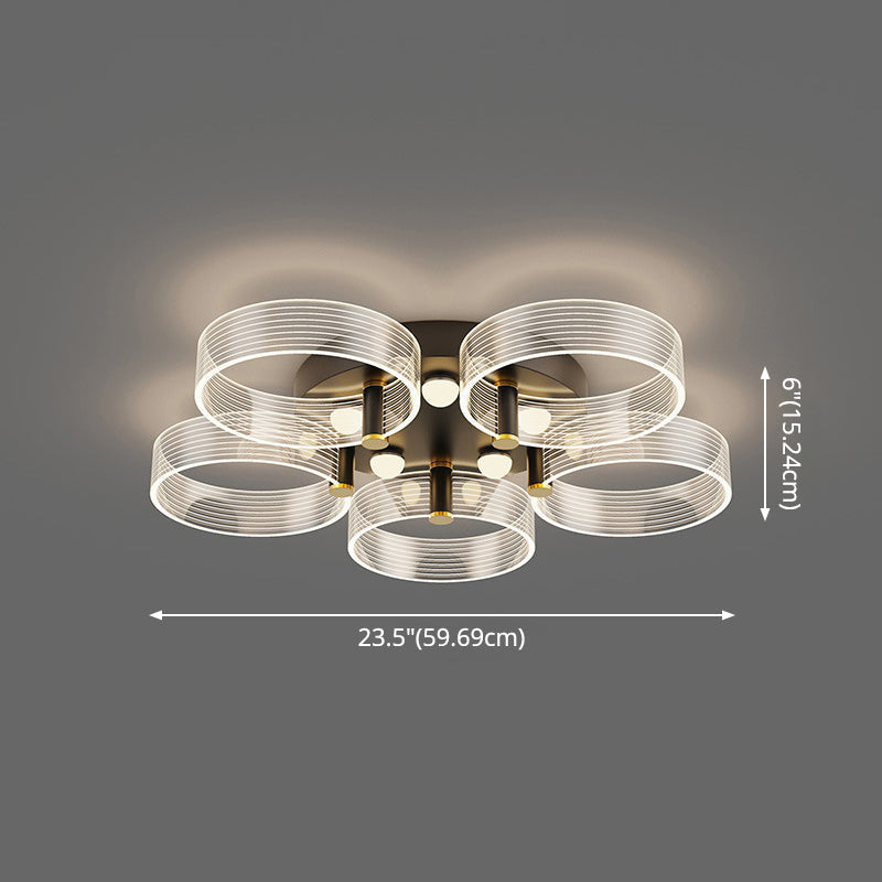 Modern Black - Gold Led Ceiling Light With Flower Design - Acrylic Round Semi Mount