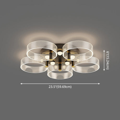 Modern Black-Gold Led Ceiling Light With Flower Design - Acrylic Round Semi Mount