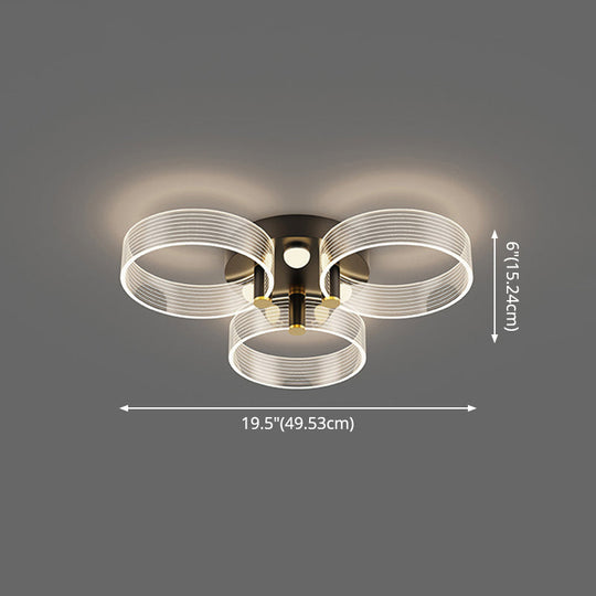 Modern Black - Gold Led Ceiling Light With Flower Design - Acrylic Round Semi Mount