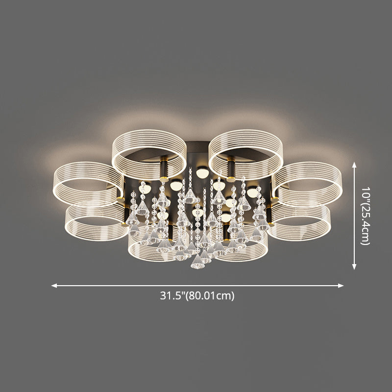 Modern Black - Gold Led Ceiling Light With Flower Design - Acrylic Round Semi Mount