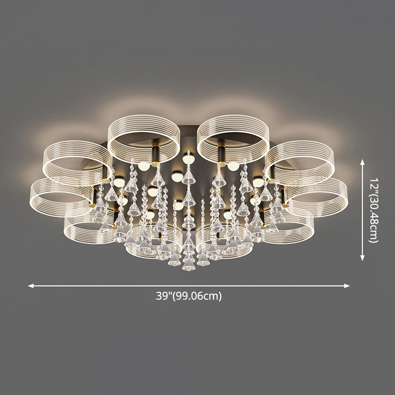 Modern Black - Gold Led Ceiling Light With Flower Design - Acrylic Round Semi Mount