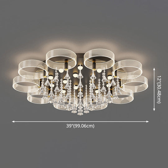 Modern Black - Gold Led Ceiling Light With Flower Design - Acrylic Round Semi Mount