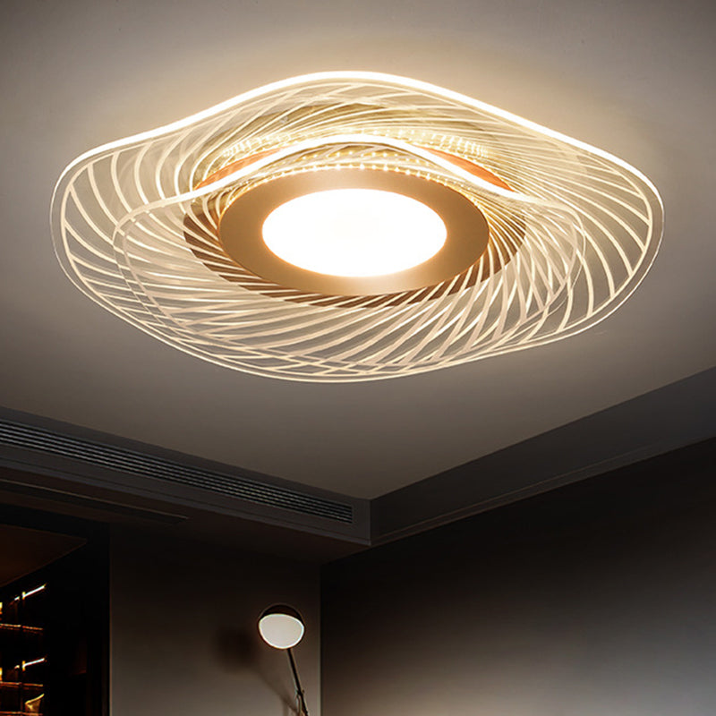 Simplicity Gold Acrylic Ruffle Flushmount Led Ceiling Light For Living Room