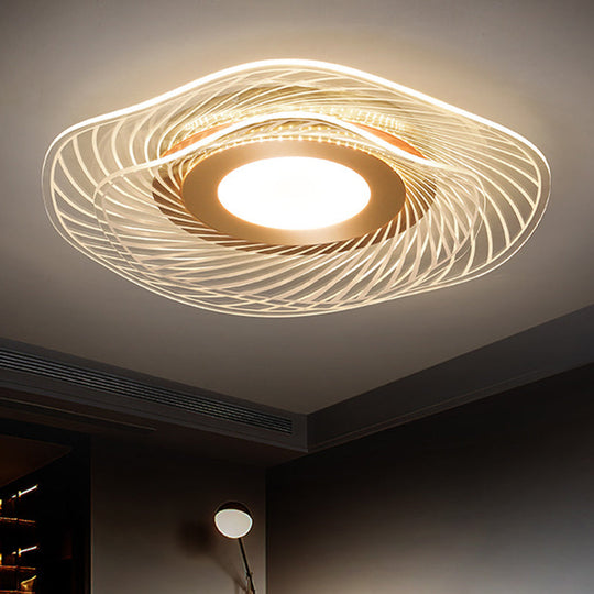 Simplicity Gold Acrylic Ruffle Flushmount Led Ceiling Light For Living Room