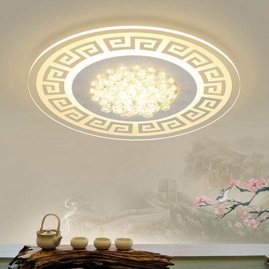 Modern Led White Flush Mount Ceiling Light Fixture With Crystal Accents - Extra - Thin Round Acrylic