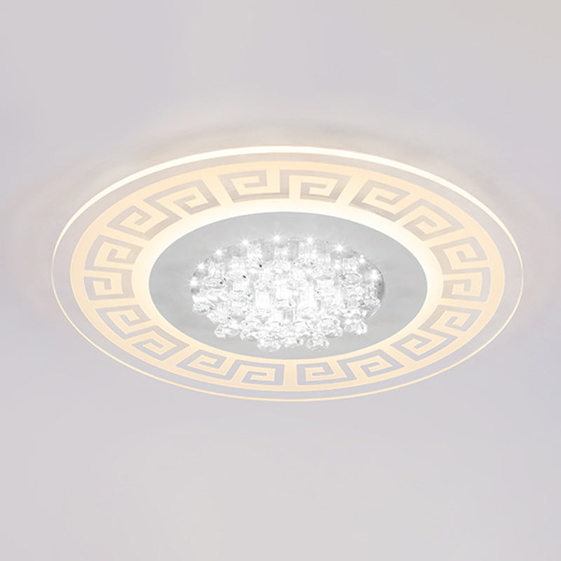 Modern Led White Flush Mount Ceiling Light Fixture With Crystal Accents - Extra - Thin Round Acrylic