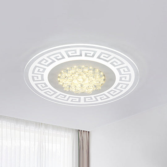 Modern Led White Flush Mount Ceiling Light Fixture With Crystal Accents - Extra - Thin Round Acrylic