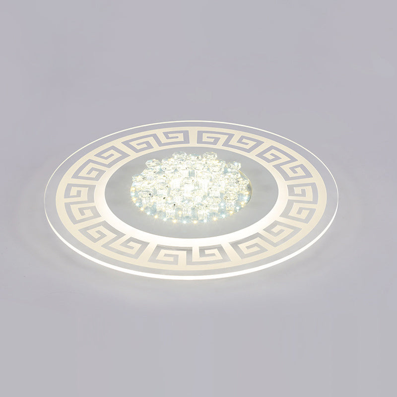 Modern Led White Flush Mount Ceiling Light Fixture With Crystal Accents - Extra - Thin Round