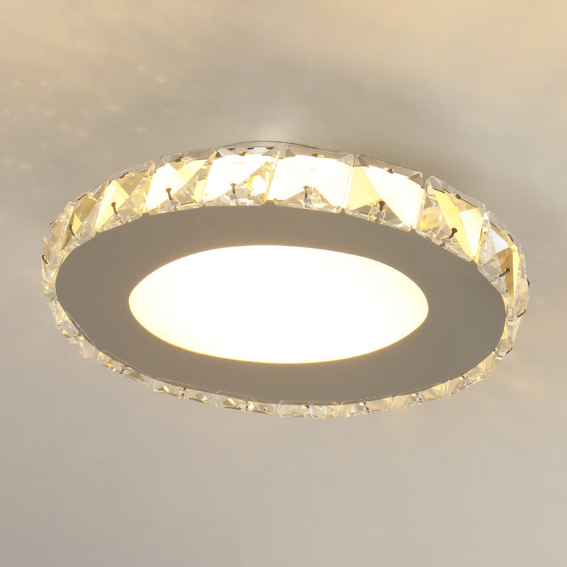 Stylish Stainless Steel Led Flush Light With Crystal Accents For Hallway Stainless-Steel / Oval