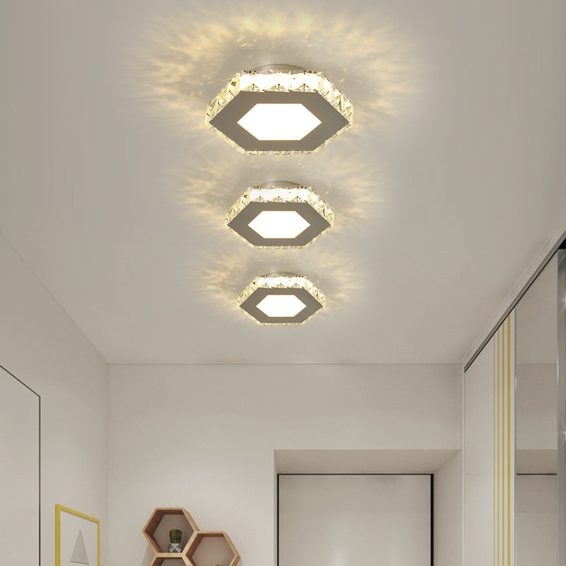 Stylish Stainless Steel Led Flush Light With Crystal Accents For Hallway
