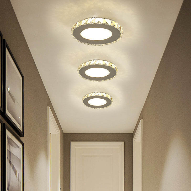 Stylish Stainless Steel Led Flush Light With Crystal Accents For Hallway