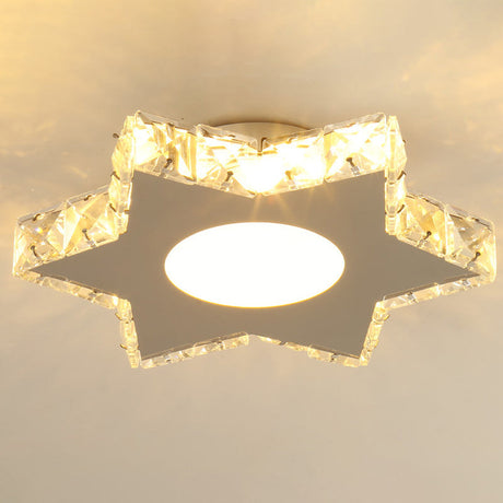 Stylish Stainless Steel Led Flush Light With Crystal Accents For Hallway Stainless-Steel / Star