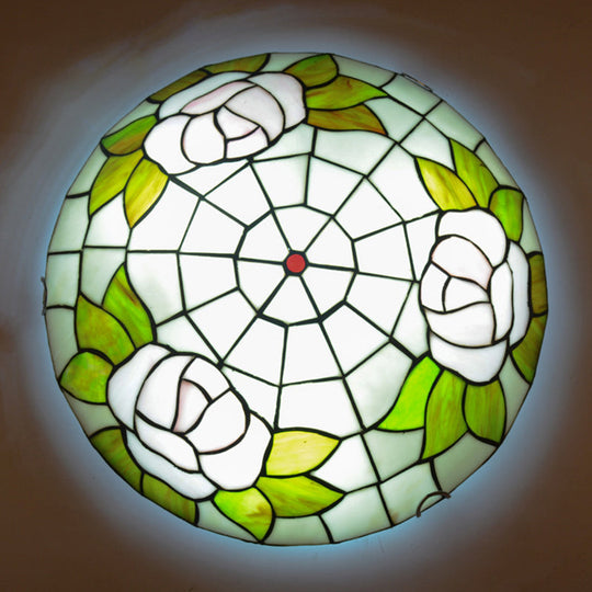 Tiffany Stained Glass Flush Ceiling Light For Bedroom - Bowl Shaped Flushmount Lighting White / 12’