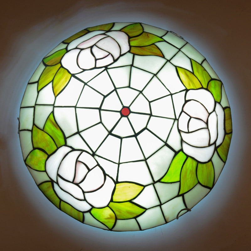 Tiffany Stained Glass Flush Ceiling Light For Bedroom - Bowl Shaped Flushmount Lighting White / 12
