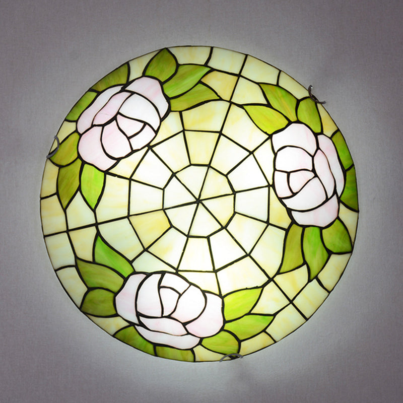 Tiffany Stained Glass Flush Ceiling Light For Bedroom - Bowl Shaped Flushmount Lighting Beige / 12