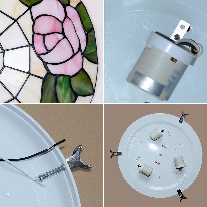 Tiffany Stained Glass Flush Ceiling Light For Bedroom - Bowl Shaped Flushmount Lighting
