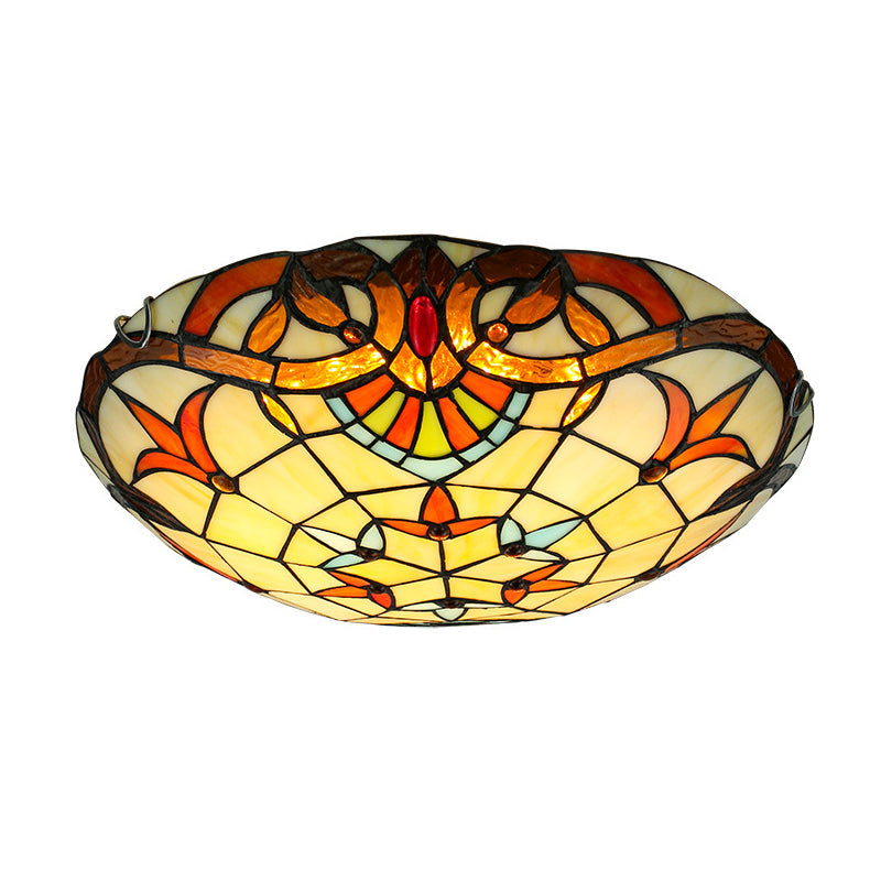 Handcrafted Beige Glass Ceiling Flush Light With Ribbon Pattern