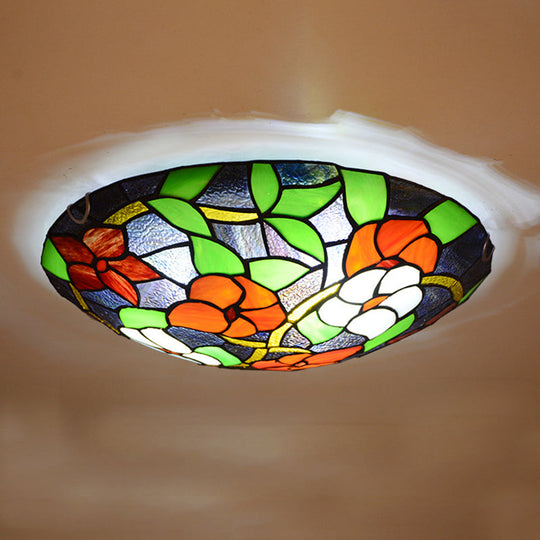 Tiffany Black Flush - Mount Bedroom Ceiling Light With Stained Glass Shade