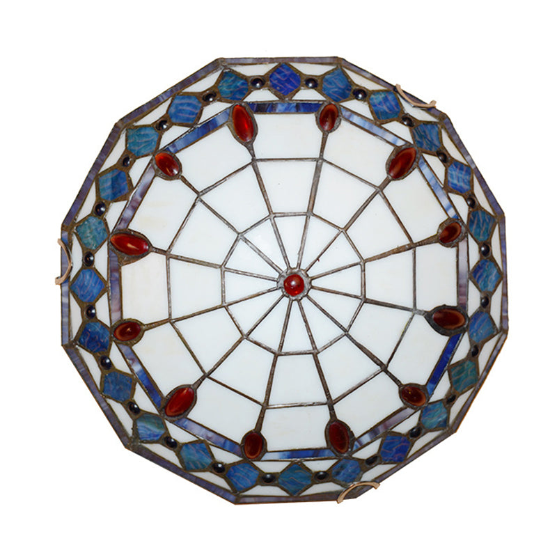 Mediterranean Jeweled Round Ceiling Light - Handcrafted Glass Fixture For Bedroom Blue / 12