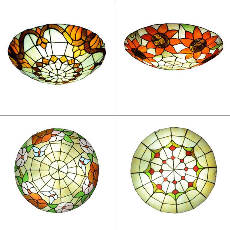Stained Glass Tiffany - Style Ceiling Light In Multicolored Bowl Design For Bedroom