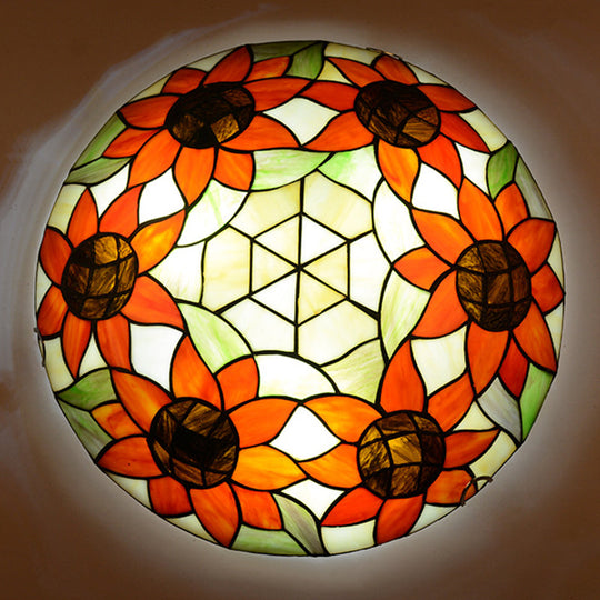 Stained Glass Tiffany - Style Ceiling Light In Multicolored Bowl Design For Bedroom Orange / 12’