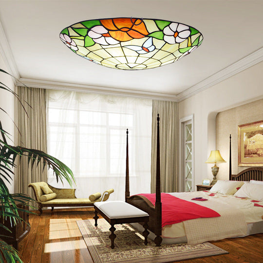 Stained Glass Tiffany - Style Ceiling Light In Multicolored Bowl Design For Bedroom