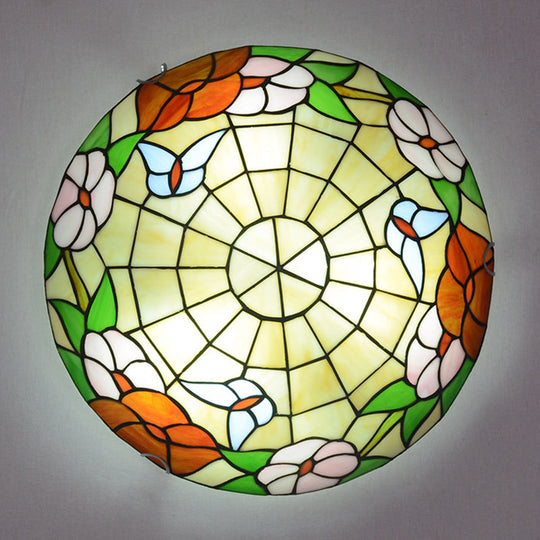 Stained Glass Tiffany-Style Ceiling Light In Multicolored Bowl Design For Bedroom Red / 12
