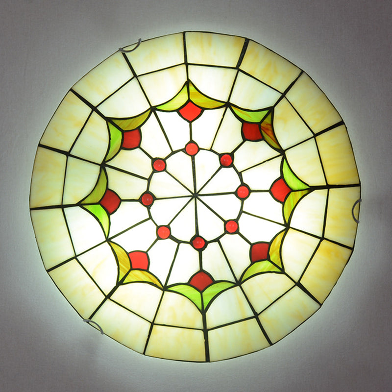 Stained Glass Tiffany-Style Ceiling Light In Multicolored Bowl Design For Bedroom Green / 12