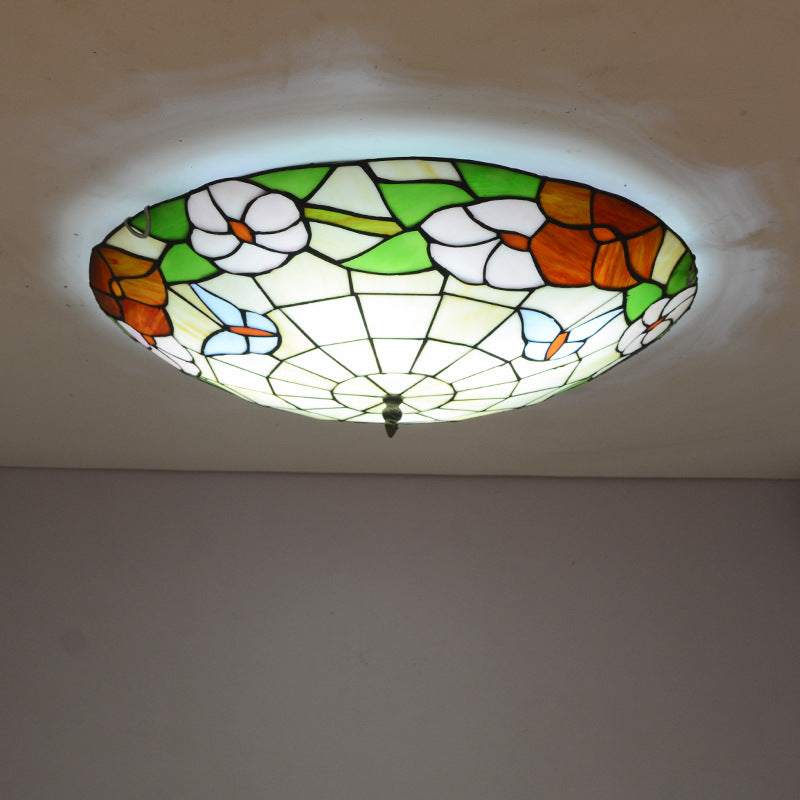 Stained Glass Tiffany - Style Ceiling Light In Multicolored Bowl Design For Bedroom