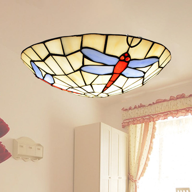 Hand - Crafted Sky Blue Dragonfly Tiffany Glass Ceiling Flush Mount Light